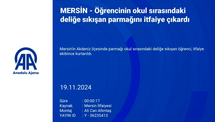 Mersin’de Öğrenci Sıra Deliğine Sıkışan Parmak Kurtarıldı